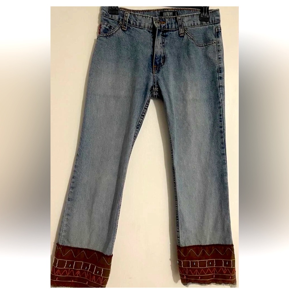 LAUNDRY by Shelli Sagel Denim Jeans Embellished Cuffs Women's SIZE 4 DISTRESSED